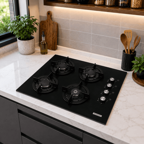 Luxell Built-In Hobs Luxell 60cm 4-Burner Built-In Glass Gas Hob with Gas Safety & Auto Ignition - C6-40BF