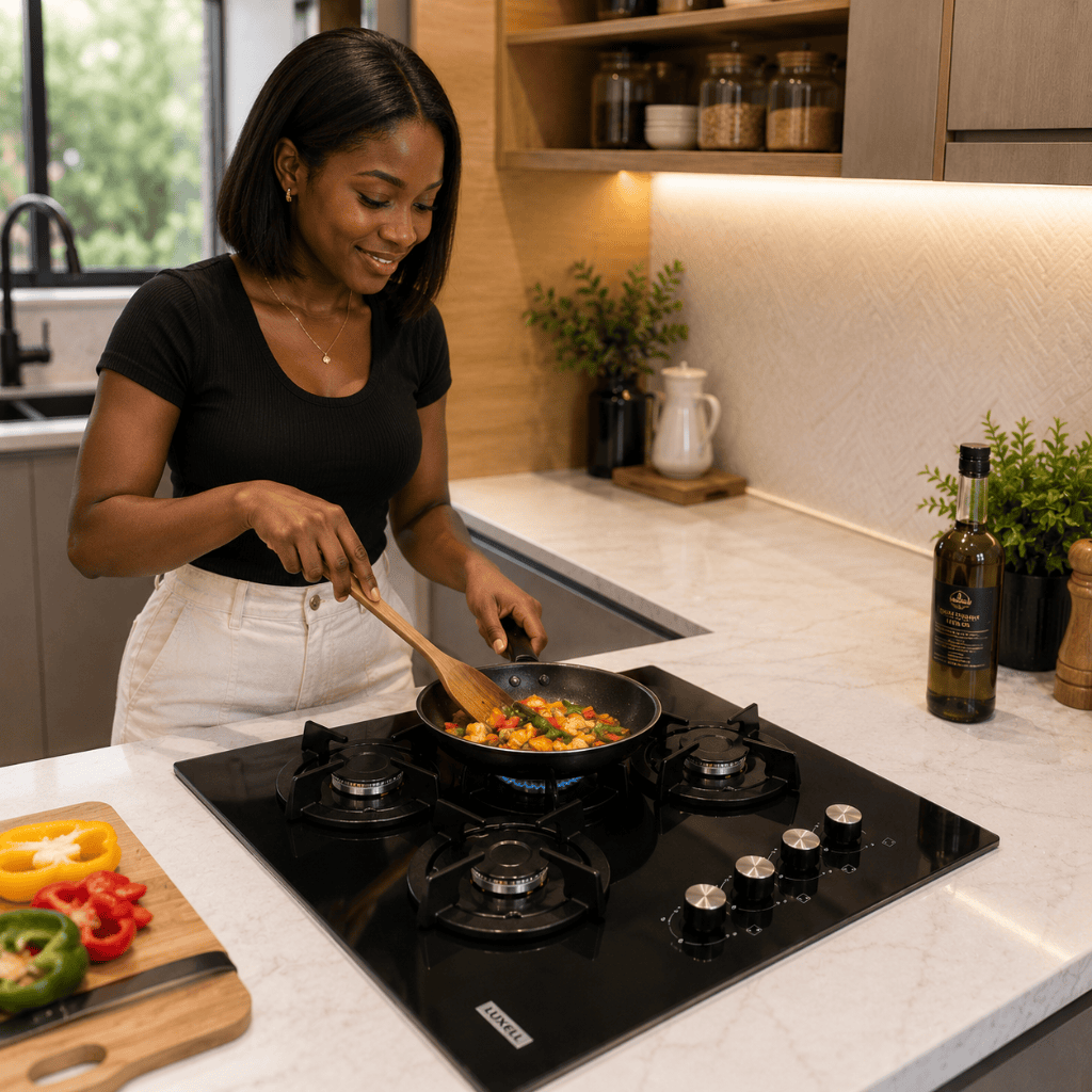 Luxell Built-In Hobs Luxell 60cm 4-Burner Built-In Glass Gas Hob with Gas Safety & Auto Ignition - C6-40BF