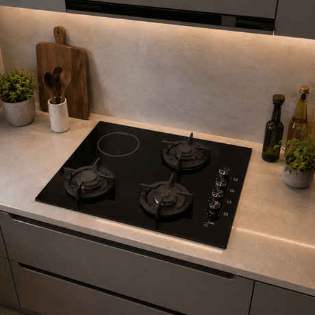 Luxell Built-In Hobs Luxell 60cm 4-Zone Mixed Hob with 3 Gas Burners & 1 Electric Zone - V6-22PYF-31