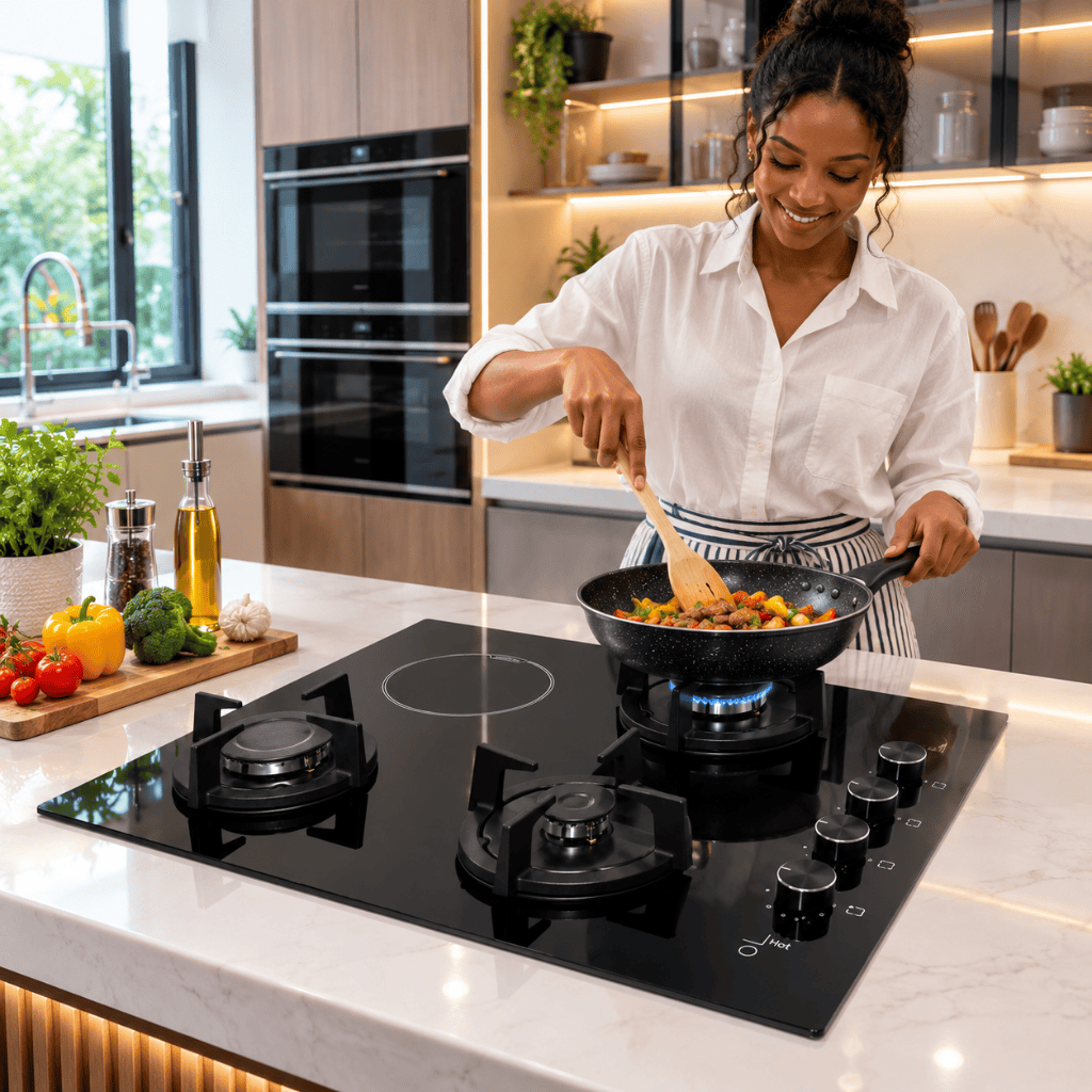 Luxell Built-In Hobs Luxell 60cm 4-Zone Mixed Hob with 3 Gas Burners & 1 Electric Zone - V6-22PYF-31