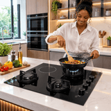 Luxell Built-In Hobs Luxell 60cm 4-Zone Mixed Hob with 3 Gas Burners & 1 Electric Zone - V6-22PYF-31