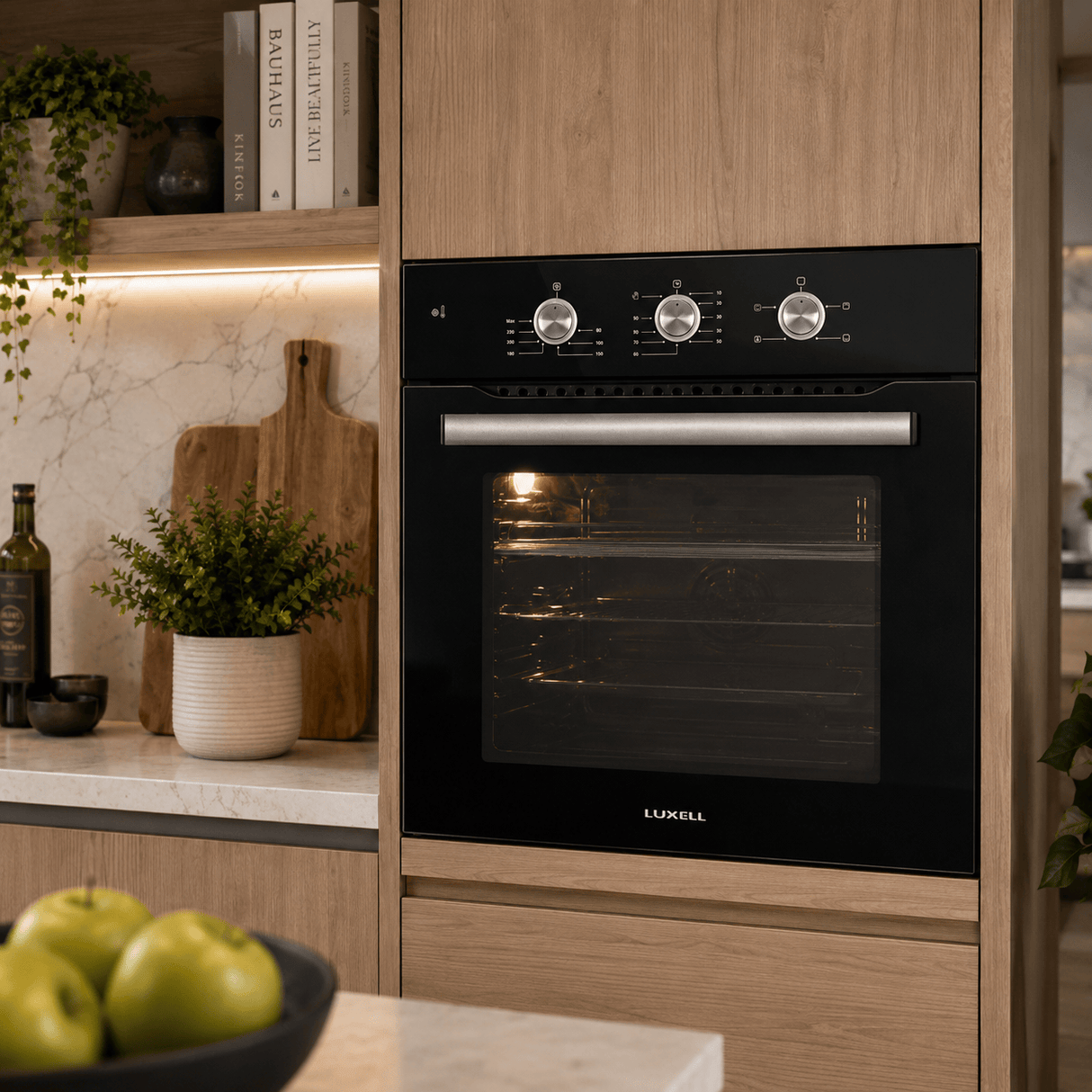 Luxell Built-In Ovens Luxell 60cm 54L Black Glass Built-In Electric Oven with Convection & 8 Cooking Functions - A6-SF3