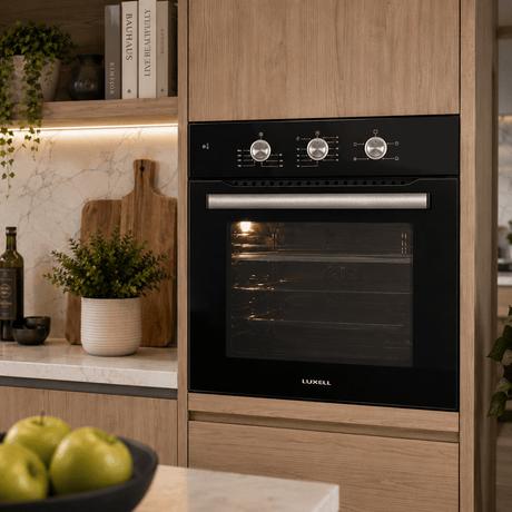 Luxell Built-In Ovens Luxell 60cm 54L Black Glass Built-In Electric Oven with Convection & 8 Cooking Functions - A6-SF3
