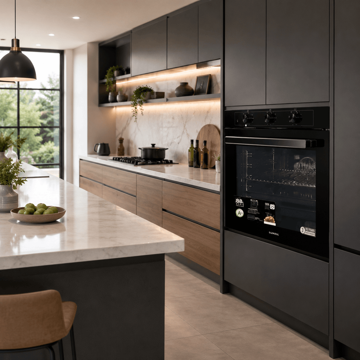 Luxell Built-In Ovens Luxell 60cm 88L Black Glass Built-In Manual Oven with Convection & Turbo Fan - A68-SF3