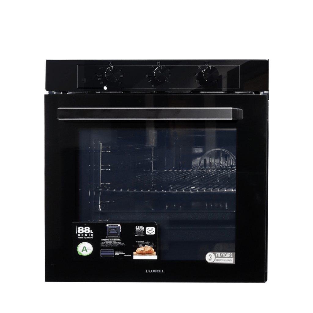 Luxell Built-In Ovens Luxell 60cm 88L Black Glass Built-In Manual Oven with Convection & Turbo Fan - A68-SF3