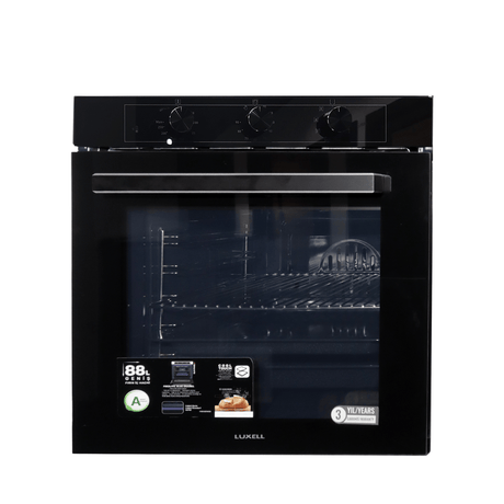 Luxell Built-In Ovens Luxell 60cm 88L Black Glass Built-In Manual Oven with Convection & Turbo Fan - A68-SF3