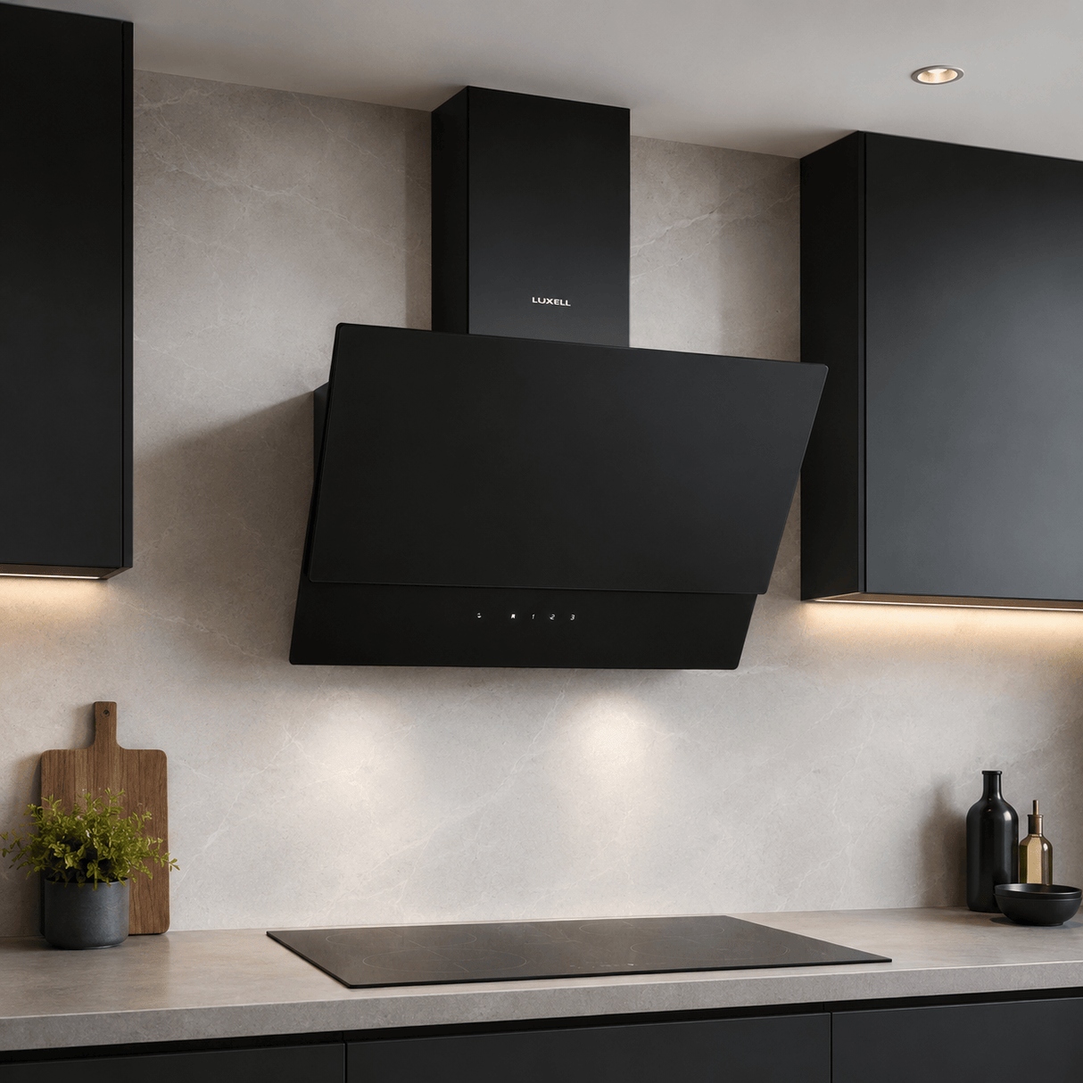 Luxell Wall-mounted angled cooker hood Luxell 60cm Angled Glass Cooker Hood with 650m³/h Extraction & Touch Control - DA6-835
