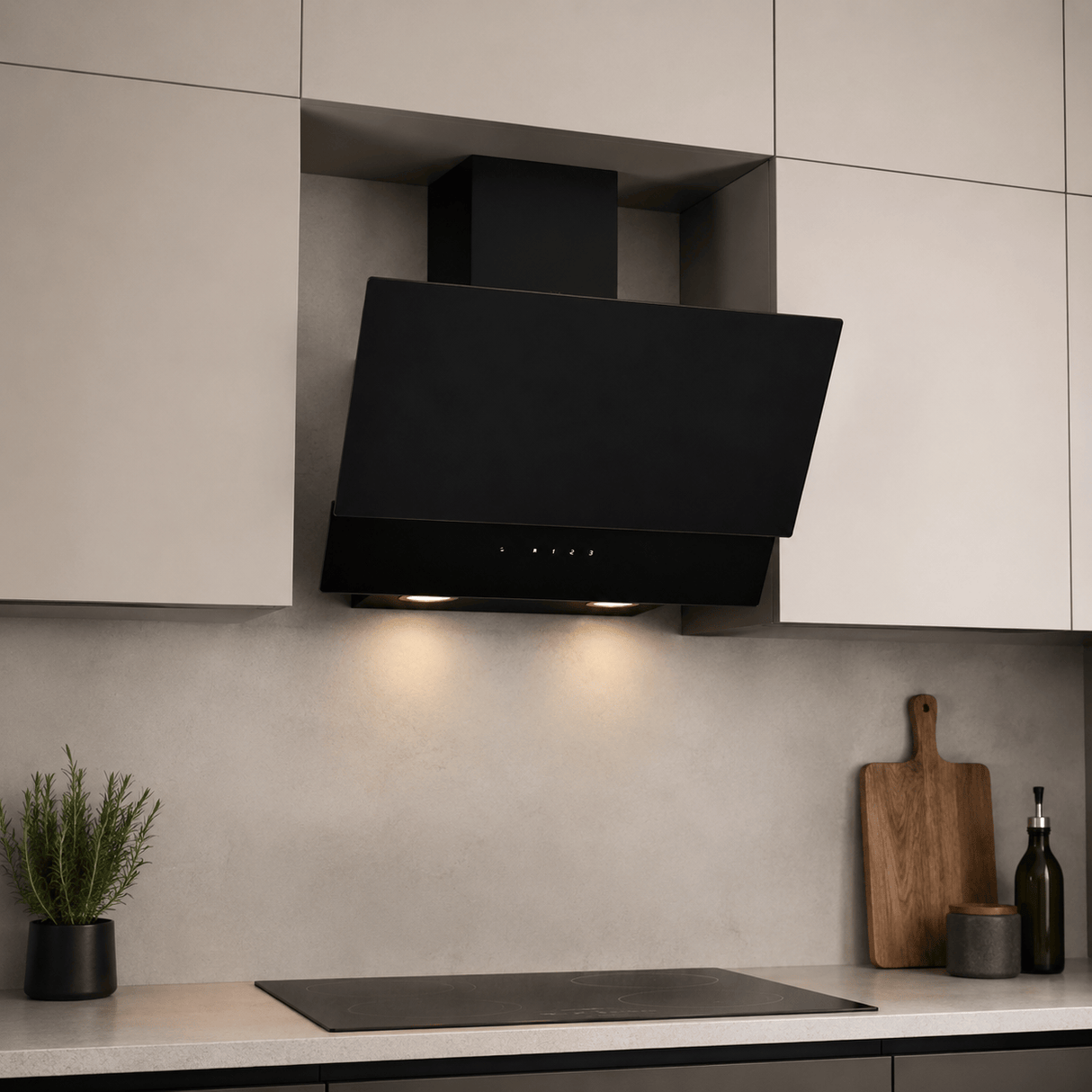 Luxell Wall-mounted angled cooker hood Luxell 60cm Angled Glass Cooker Hood with 650m³/h Extraction & Touch Control - DA6-835