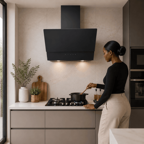 Luxell Wall-mounted angled cooker hood Luxell 60cm Angled Glass Cooker Hood with 650m³/h Extraction & Touch Control - DA6-835