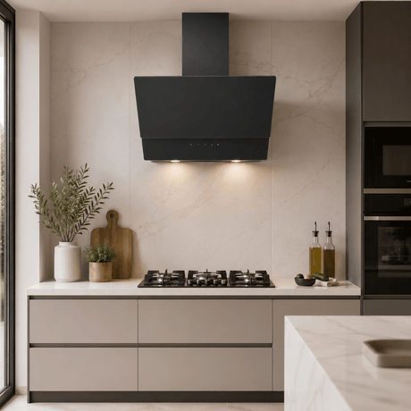 Luxell Wall-mounted angled cooker hood Luxell 60cm Angled Glass Cooker Hood with 650m³/h Extraction & Touch Control - DA6-835