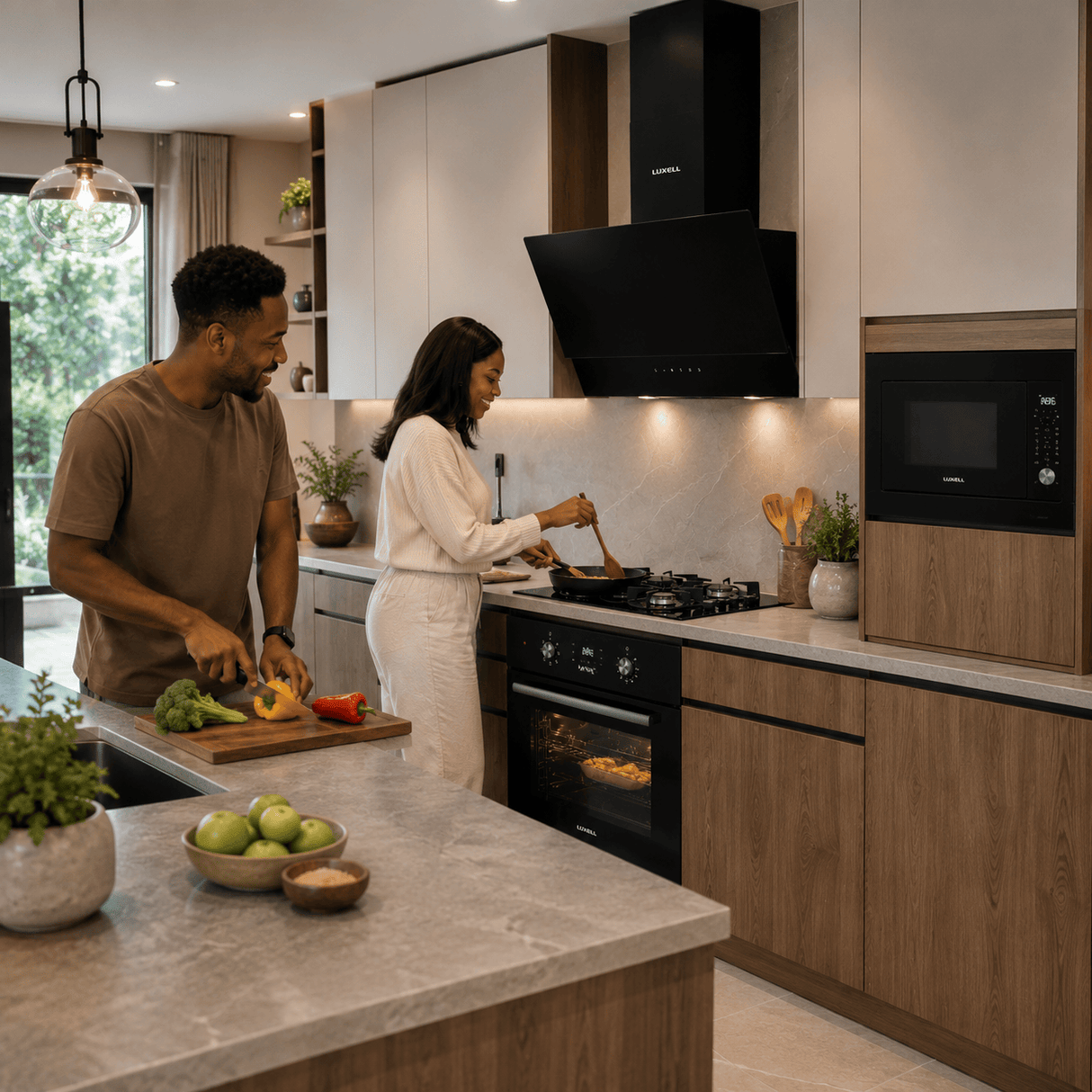 Luxell Built-In Kitchen Appliances Luxell 60cm Black Glass 3-Piece Built-In Kitchen Set with 4-Burner Hob, 650m³/h Hood & Convection Oven - LXSET-60-BG-M