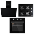 Luxell Built-In Kitchen Appliances Luxell 60cm Black Glass 3-Piece Built-In Kitchen Set with 4-Burner Hob, 650m³/h Hood & Convection Oven - LXSET-60-BG-M