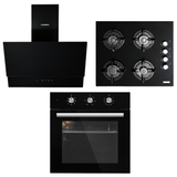 Luxell Built-In Kitchen Appliances Luxell 60cm Black Glass 3-Piece Built-In Kitchen Set with 4-Burner Hob, 650m³/h Hood & Convection Oven - LXSET-60-BG-M