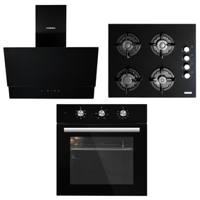 Luxell Built-In Kitchen Appliances Luxell 60cm Black Glass 3-Piece Built-In Kitchen Set with 4-Burner Hob, 650m³/h Hood & Convection Oven - LXSET-60-BG-M