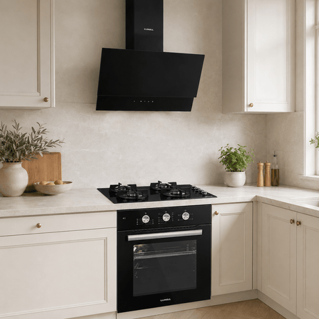 Luxell Built-In Kitchen Appliances Luxell 60cm Black Glass 3-Piece Built-In Kitchen Set with 4-Burner Hob, 650m³/h Hood & Convection Oven - LXSET-60-BG-M