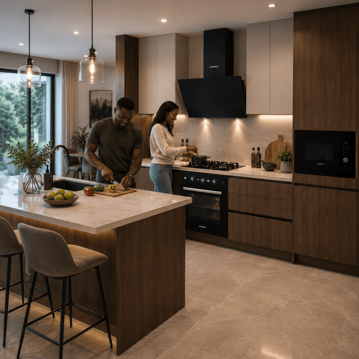 Luxell Built-In Kitchen Appliances Luxell 60cm Kehribar Glass 3-Piece Built-In Kitchen Set with 4-Burner Hob, 650m³/h Hood & Convection Oven - LXSET-60-KG-M