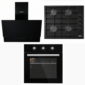 Luxell Built-In Kitchen Appliances Luxell 60cm Kehribar Glass 3-Piece Built-In Kitchen Set with 4-Burner Hob, 650m³/h Hood & Convection Oven - LXSET-60-KG-M