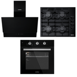 Luxell Built-In Kitchen Appliances Luxell 60cm Kehribar Glass 3-Piece Built-In Kitchen Set with 4-Burner Hob, 650m³/h Hood & Convection Oven - LXSET-60-KG-M