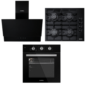 Luxell Built-In Kitchen Appliances Luxell 60cm Kehribar Glass 3-Piece Built-In Kitchen Set with 4-Burner Hob, 650m³/h Hood & Convection Oven - LXSET-60-KG-M