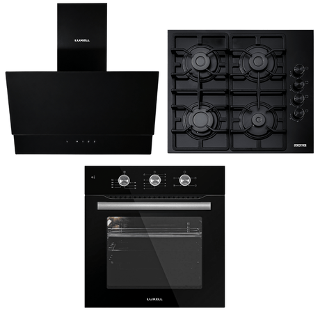Luxell Built-In Kitchen Appliances Luxell 60cm Kehribar Glass 3-Piece Built-In Kitchen Set with 4-Burner Hob, 650m³/h Hood & Convection Oven - LXSET-60-KG-M