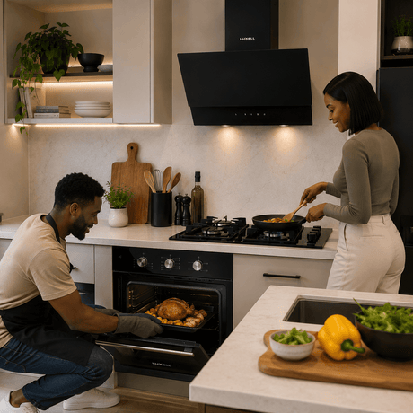 Luxell Built-In Kitchen Appliances Luxell 60cm Kehribar Glass 3-Piece Built-In Kitchen Set with 4-Burner Hob, 650m³/h Hood & Convection Oven - LXSET-60-KG-M