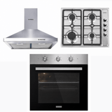 Luxell Built-In Kitchen Appliances Luxell 60cm Stainless Steel 3-Piece Built-In Kitchen Set with 4-Burner Hob, Pyramid Hood & 57L Turbo Oven - LXSET-60-SS-M