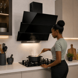 Luxell Wall-mounted angled cooker hood Luxell 60cm Triple Black Glass Cooker Hood with 650m³/h Extraction & Touch Control - DA6-855