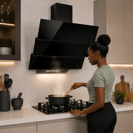 Luxell Wall-mounted angled cooker hood Luxell 60cm Triple Black Glass Cooker Hood with 650m³/h Extraction & Touch Control - DA6-855