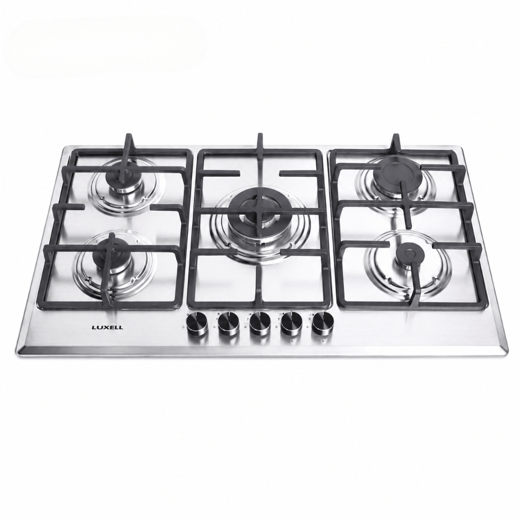 Luxell Built-In Hobs Luxell 90cm 5-Burner Stainless Steel Gas Hob with Wok Support - M9-50BTF