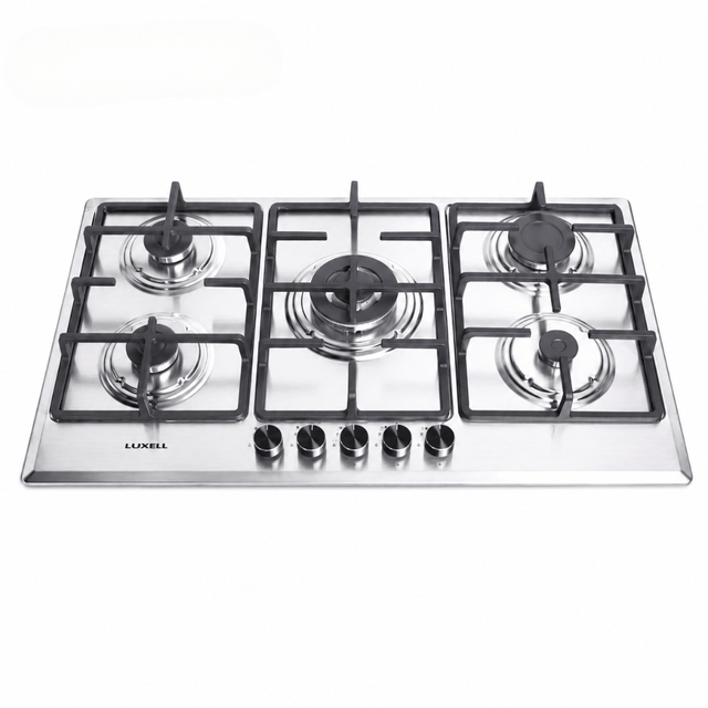 Luxell Built-In Hobs Luxell 90cm 5-Burner Stainless Steel Gas Hob with Wok Support - M9-50BTF