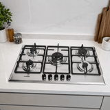 Luxell Built-In Hobs Luxell 90cm 5-Burner Stainless Steel Gas Hob with Wok Support - M9-50BTF