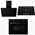 Luxell Built-In Kitchen Appliances Luxell 90cm Black Glass 3-Piece Built-In Kitchen Set with 5-Burner Hob, 650m³/h Hood & 105L Double-Fan Oven - LXSET-90-90M