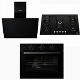 Luxell Built-In Kitchen Appliances Luxell 90cm Black Glass 3-Piece Built-In Kitchen Set with 5-Burner Hob, 650m³/h Hood & 105L Double-Fan Oven - LXSET-90-90M