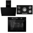 Luxell Built-In Kitchen Appliances Luxell 90cm Black Glass 3-Piece Built-In Kitchen Set with 5-Burner Hob, 650m³/h Hood & 105L Double-Fan Oven - LXSET-90-90M