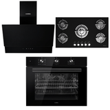 Luxell Built-In Kitchen Appliances Luxell 90cm Black Glass 3-Piece Built-In Kitchen Set with 5-Burner Hob, 650m³/h Hood & 105L Double-Fan Oven - LXSET-90-90M