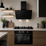 Luxell Built-In Kitchen Appliances Luxell 90cm Black Glass 3-Piece Built-In Kitchen Set with 5-Burner Hob, 650m³/h Hood & 105L Double-Fan Oven - LXSET-90-90M