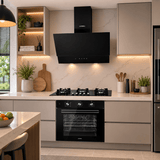 Luxell Built-In Kitchen Appliances Luxell 90cm Black Glass 3-Piece Built-In Kitchen Set with 5-Burner Hob, 650m³/h Hood & 105L Double-Fan Oven - LXSET-90-90M