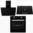 Luxell Built-In Kitchen Appliances Luxell 90cm Black Glass 3-Piece Built-In Kitchen Set with 5-Burner Hob, 650m³/h Hood & 57L Digital Turbo Oven - LXSET-90-60D