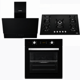 Luxell Built-In Kitchen Appliances Luxell 90cm Black Glass 3-Piece Built-In Kitchen Set with 5-Burner Hob, 650m³/h Hood & 57L Digital Turbo Oven - LXSET-90-60D
