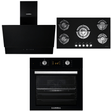 Luxell Built-In Kitchen Appliances Luxell 90cm Black Glass 3-Piece Built-In Kitchen Set with 5-Burner Hob, 650m³/h Hood & 57L Digital Turbo Oven - LXSET-90-60D
