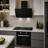 Luxell Built-In Kitchen Appliances Luxell 90cm Black Glass 3-Piece Built-In Kitchen Set with 5-Burner Hob, 650m³/h Hood & 57L Digital Turbo Oven - LXSET-90-60D