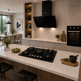 Luxell Built-In Kitchen Appliances Luxell 90cm Black Glass 3-Piece Built-In Kitchen Set with 5-Burner Hob, 650m³/h Hood & 60cm Convection Oven - LXSET-90-60M