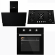 Luxell Built-In Kitchen Appliances Luxell 90cm Black Glass 3-Piece Built-In Kitchen Set with 5-Burner Hob, 650m³/h Hood & 60cm Convection Oven - LXSET-90-60M