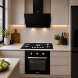 Luxell Built-In Kitchen Appliances Luxell 90cm Black Glass 3-Piece Built-In Kitchen Set with 5-Burner Hob, 650m³/h Hood & 60cm Convection Oven - LXSET-90-60M