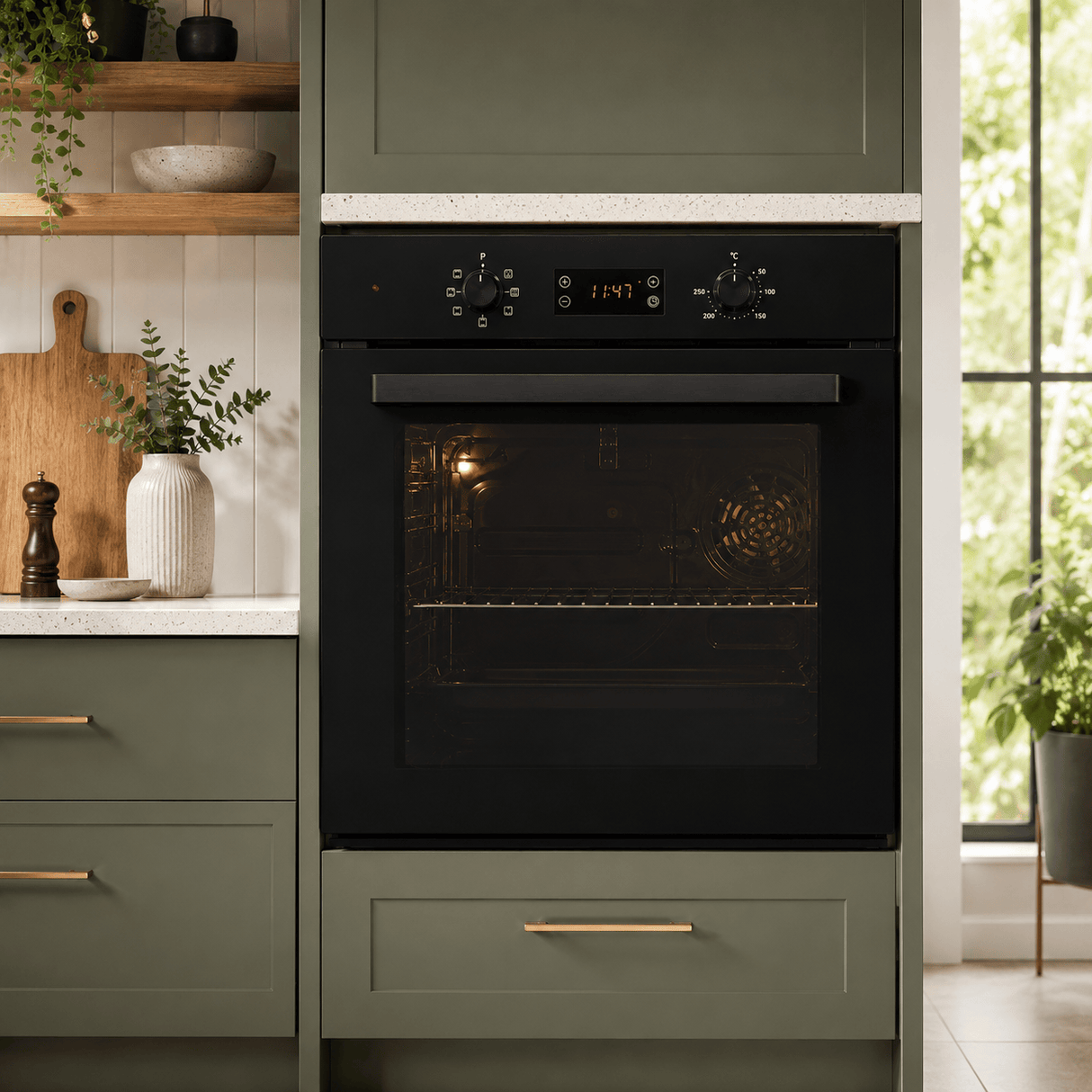Luxell Luxell 90cm Black Glass 3-Piece Built-In Kitchen Set with 5-Burner Hob, 650m³/h Hood & 88L Digital Turbo Oven - LXSET-90-88D