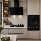 Luxell Luxell 90cm Black Glass 3-Piece Built-In Kitchen Set with 5-Burner Hob, 650m³/h Hood & 88L Digital Turbo Oven - LXSET-90-88D