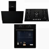 Luxell Luxell 90cm Black Glass 3-Piece Built-In Kitchen Set with 5-Burner Hob, 650m³/h Hood & 88L Digital Turbo Oven - LXSET-90-88D