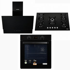 Luxell Luxell 90cm Black Glass 3-Piece Built-In Kitchen Set with 5-Burner Hob, 650m³/h Hood & 88L Digital Turbo Oven - LXSET-90-88D