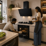 Luxell Built-In Kitchen Appliances Luxell 90cm Black Glass 3-Piece Built-In Kitchen Set with 5-Burner Hob, 650m³/h Hood & 88L Digital Turbo Oven - LXSET-90-88D
