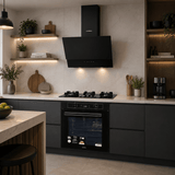 Luxell Built-In Kitchen Appliances Luxell 90cm Black Glass 3-Piece Built-In Kitchen Set with 5-Burner Hob, 650m³/h Hood & 88L Digital Turbo Oven - LXSET-90-88D